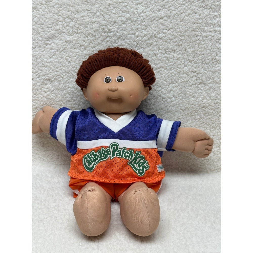 Cabbage Patch Kids Doll Brown Hair Purple Orange Jersey Xavier Roberts 15"